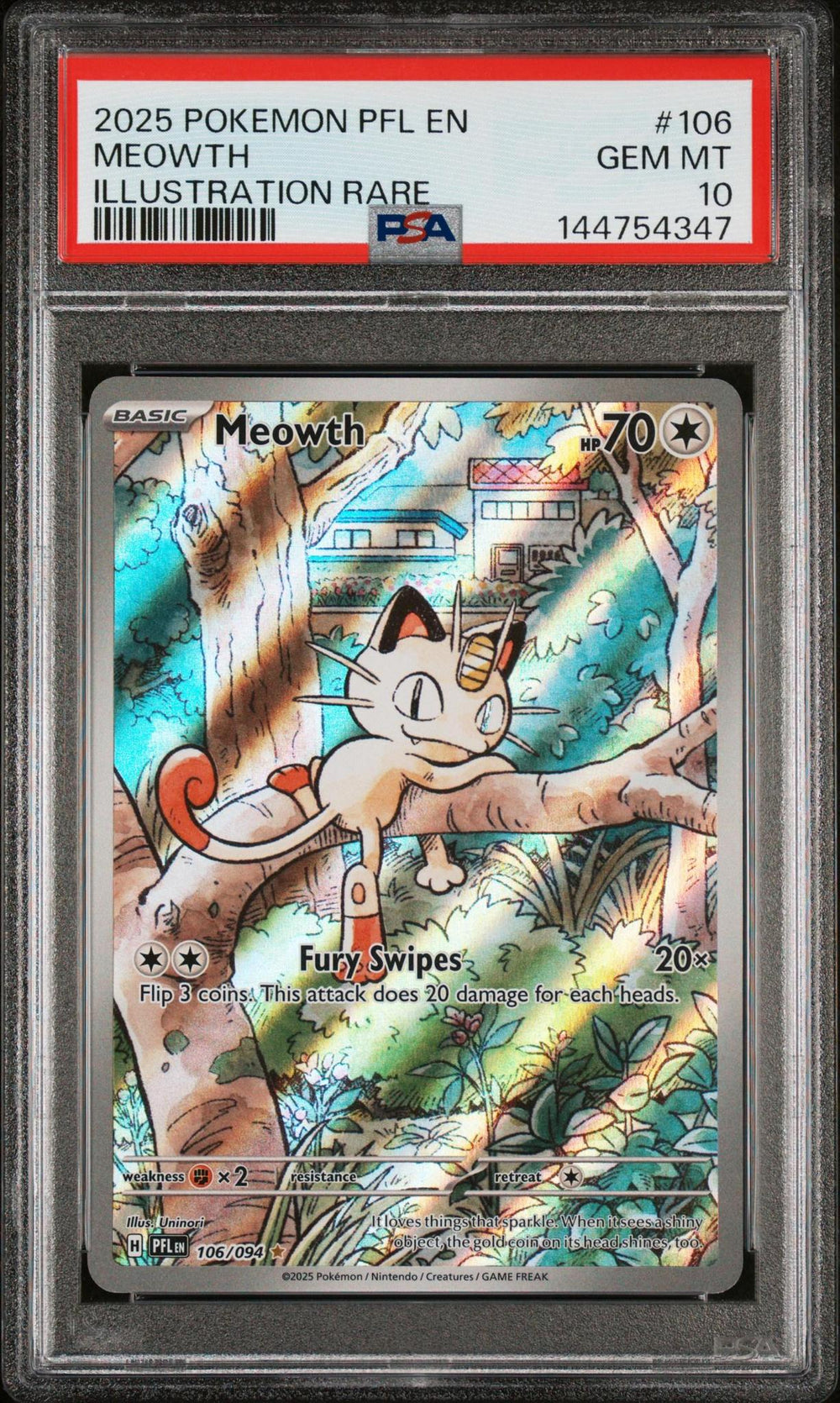 2025 POKEMON PFL EN-PHANTASMAL FLAMES 106 MEOWTH ILLUSTRATION RARE PSA 10