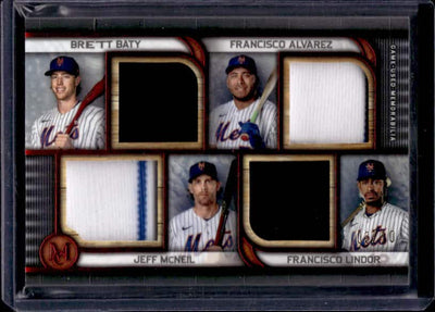 2023 Topps Museum Collection Baty/Alvarez/McNeil/Lindor #FPQR-BAML Quad Relic