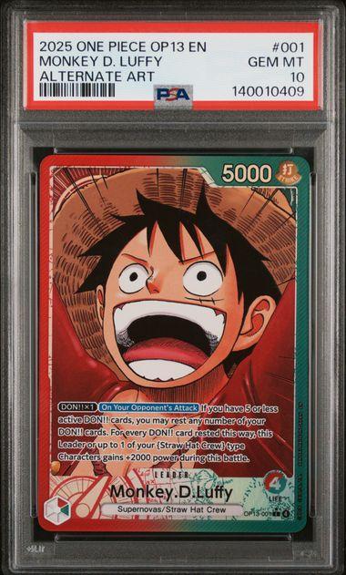 2025 ONE PIECE OP13-CARRYING ON HIS WILL #001 MONKEY D. LUFFY ALTERNATE ART PSA 10