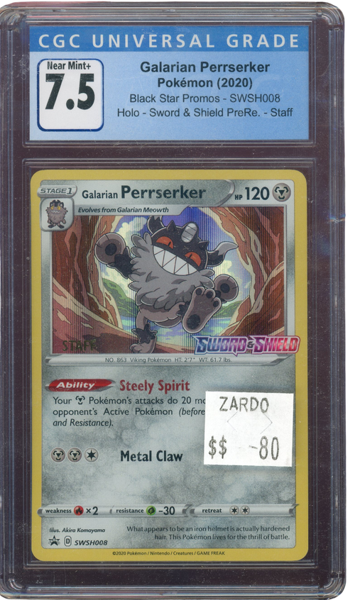 CGC 7.5 GALARIAN PERRSERKER STAFF SWORD&SHIELD PRERELEASE