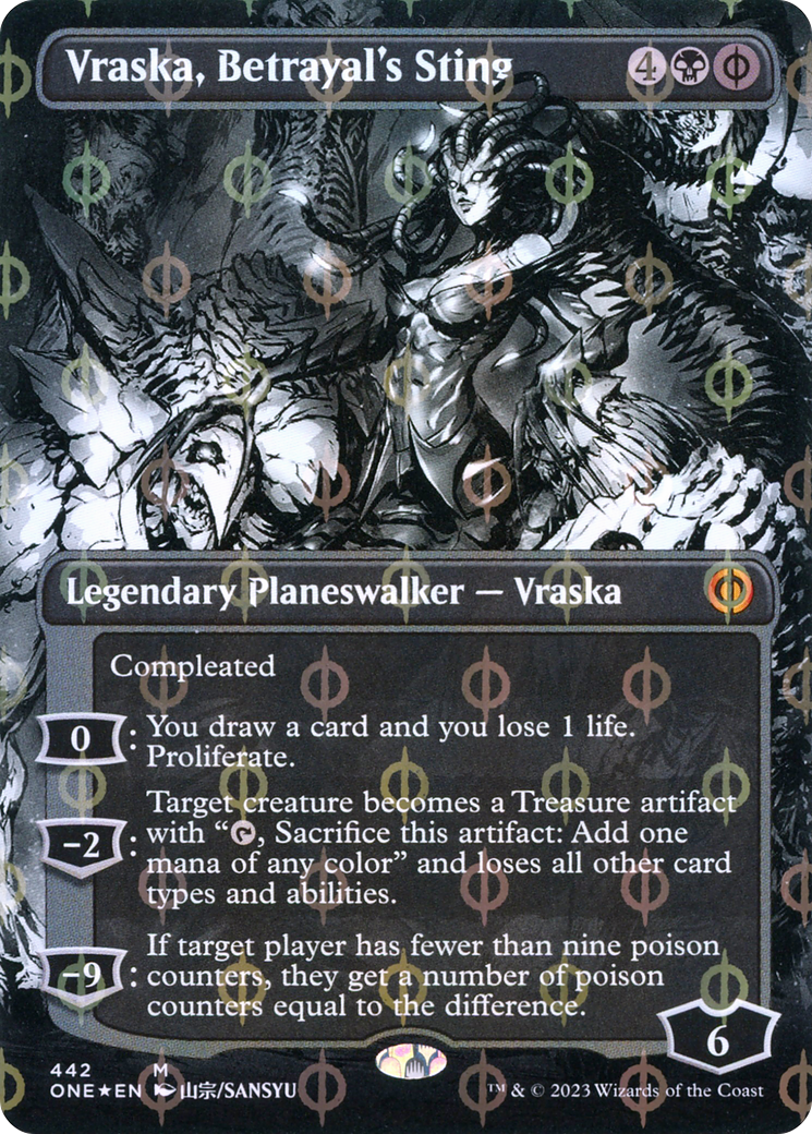 Vraska, Betrayal's Sting (ONE-442) - Phyrexia: All Will Be One: (Showcase) (Borderless) Foil