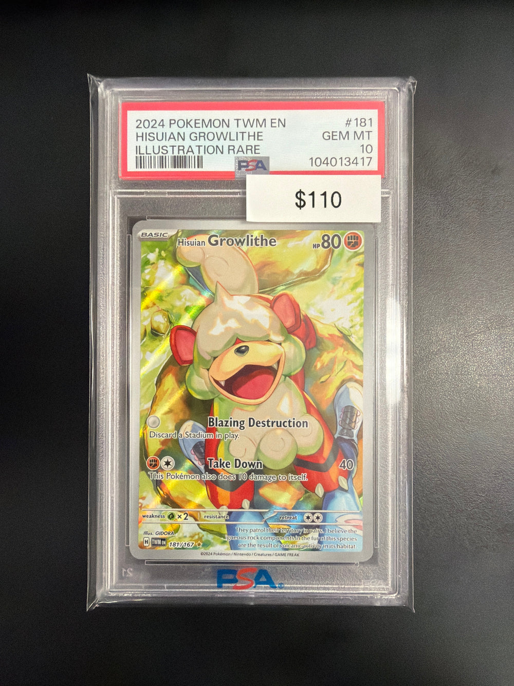 Pokemon Twilight Masquerade Hisuian Growlithe #181 PSA 10