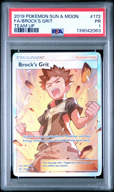 Brock'S Grit PSA 1 Pokemon Sun & Moon Team Up #172