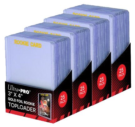 4 Ultra Pro Regular Top Loader Pack W/gold Rookie Foil Print 81180 - 25 Toploaders Per Pack (100 Total) - Standard Size