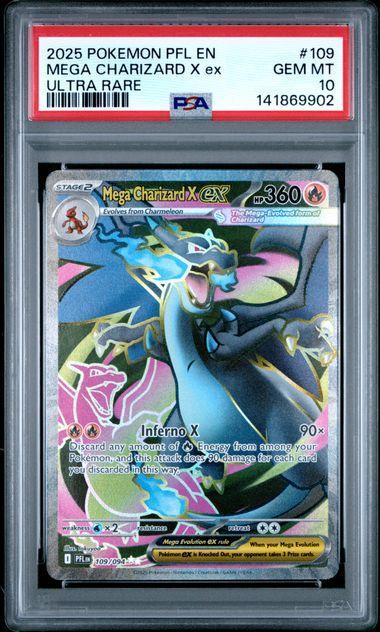 2025 POKEMON PFL EN-PHANTASMAL FLAMES #109 MEGA CHARIZARD X ex ULTRA RARE PSA 10