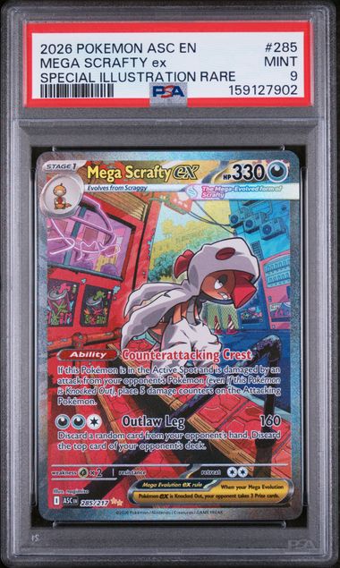 2026 POKEMON ASC EN-ASCENDED HEROES #285 MEGA SCRAFTY ex SPECIAL ILLUSTRATION RARE PSA 9