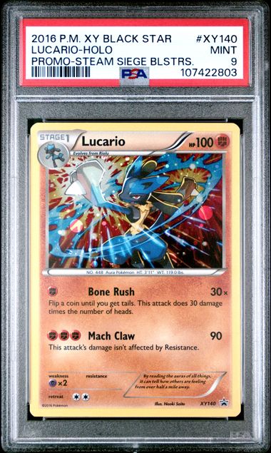2016 POKEMON XY BLACK STAR PROMO LUCARIO-HOLO PROMO-STEAM SIEGE BLSTRS #XY140 PSA 9