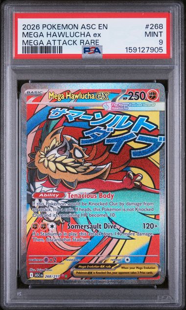 2026 POKEMON ASC EN-ASCENDED HEROES #268 MEGA HAWLUCHA ex MEGA ATTACK RARE PSA 9