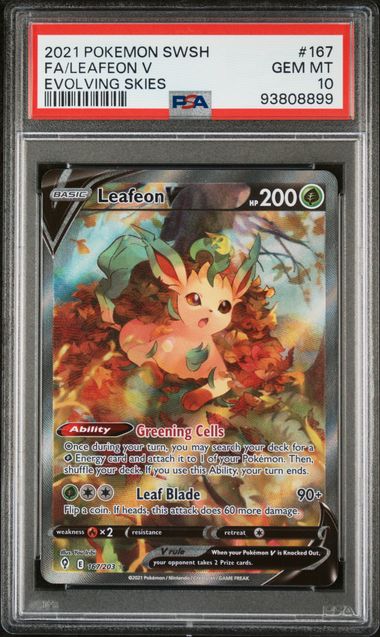 2021 POKEMON SWORD & SHIELD EVOLVING SKIES #167 FA/LEAFEON V EVOLVING SKIES PSA 10