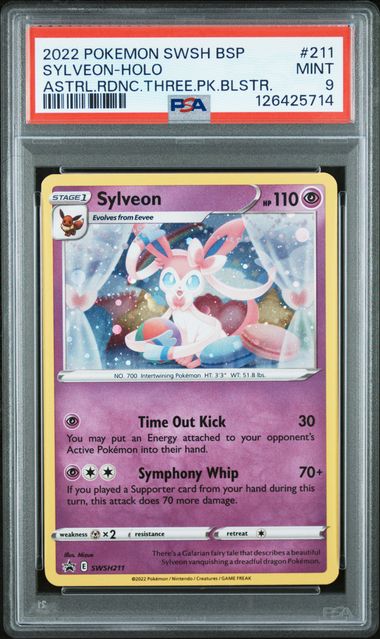 2022 POKEMON SWSH BLACK STAR PROMO SYLVEON-HOLO ASTRL.RDNC.THREE.PK.BLSTR #211 PSA 9