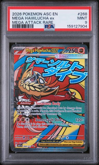 2026 POKEMON ASC EN-ASCENDED HEROES #268 MEGA HAWLUCHA ex MEGA ATTACK RARE PSA 9