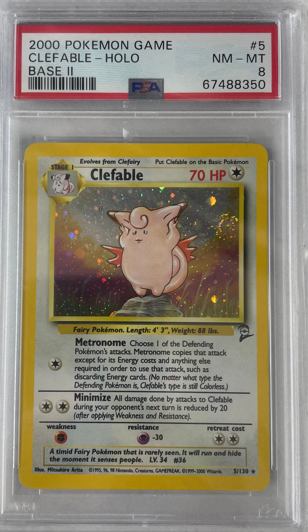 2000 POKEMON GAME BASE 2 CLEFABLE - HOLO #5 PSA 8