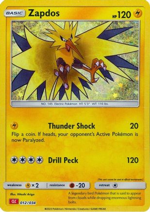 Zapdos (12/034) - Trading Card Game Classic Holofoil