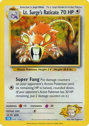 Lt. Surge's Raticate (16/034) - Trading Card Game Classic Holofoil