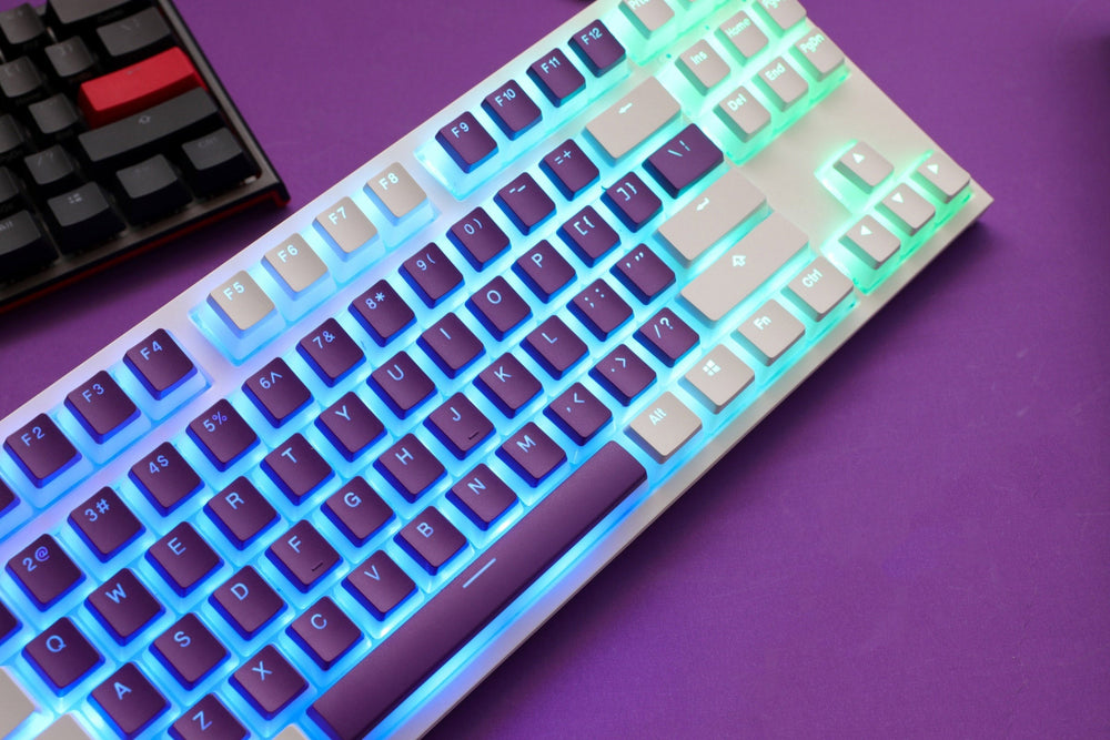 Ducky Purple / White Pudding 87 Key OEM Profile Double Shot PBT Keycap Set