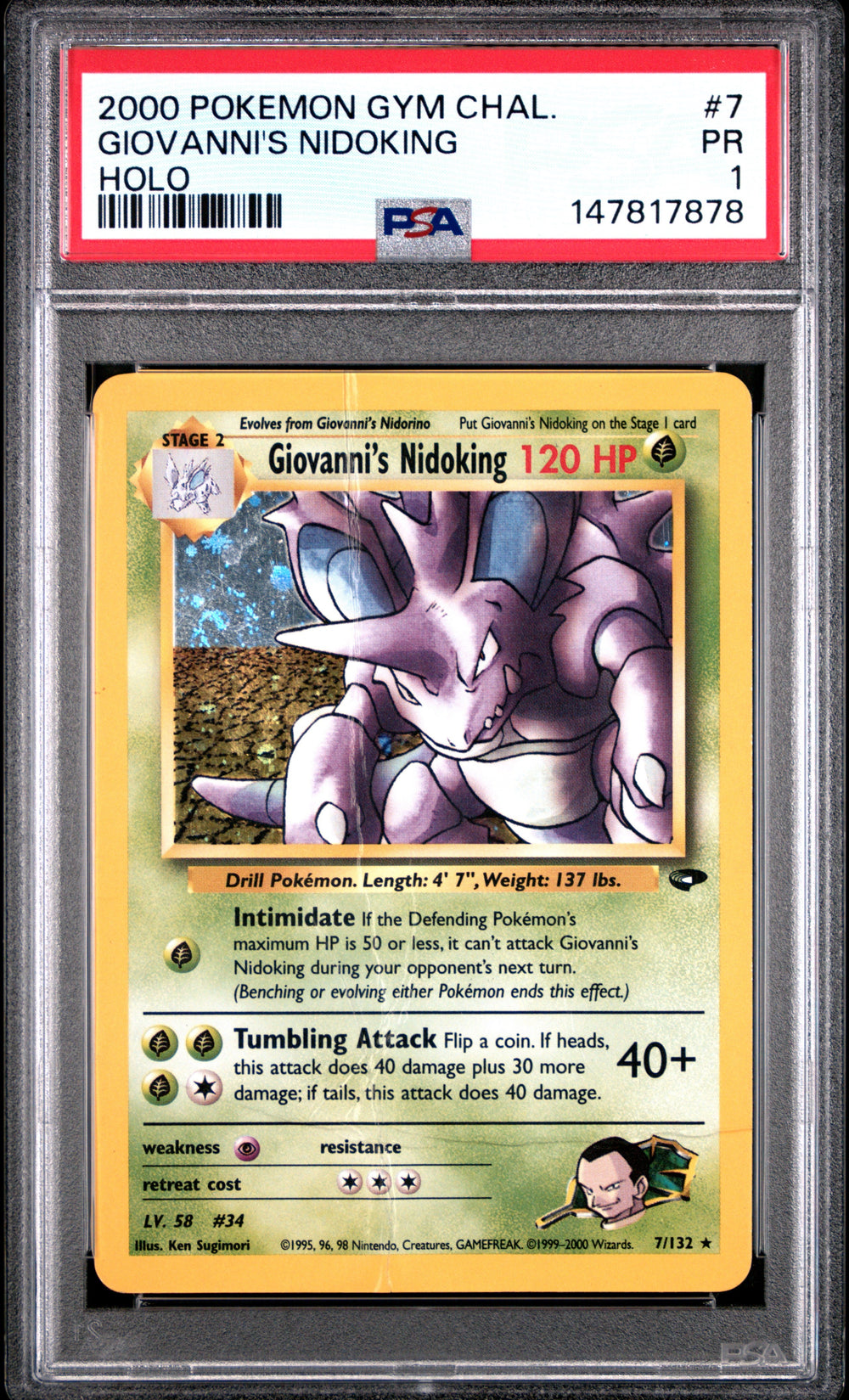 Giovanni's Nidoking Holo PSA 1 2000 Pokemon Gym Challenge #7 LOW POP
