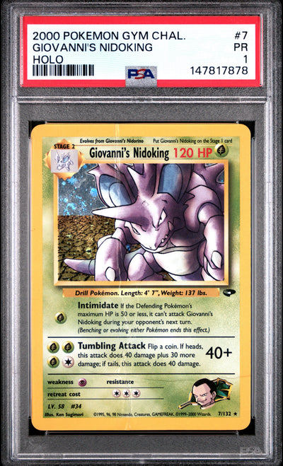 Giovanni's Nidoking Holo PSA 1 2000 Pokemon Gym Challenge #7 LOW POP