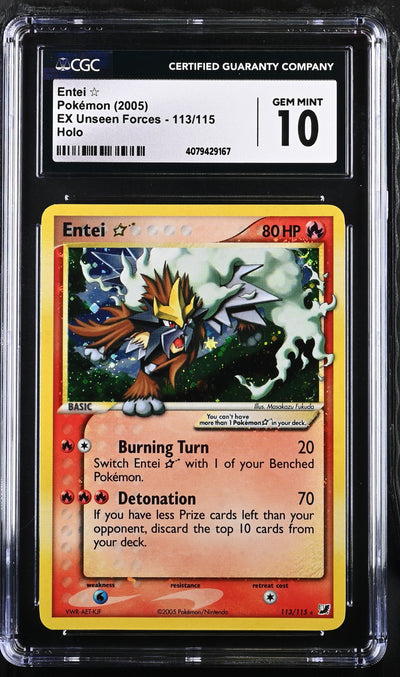 Entei ☆ Gold Star CGC 10 2005 EX Unseen Forces #113/115