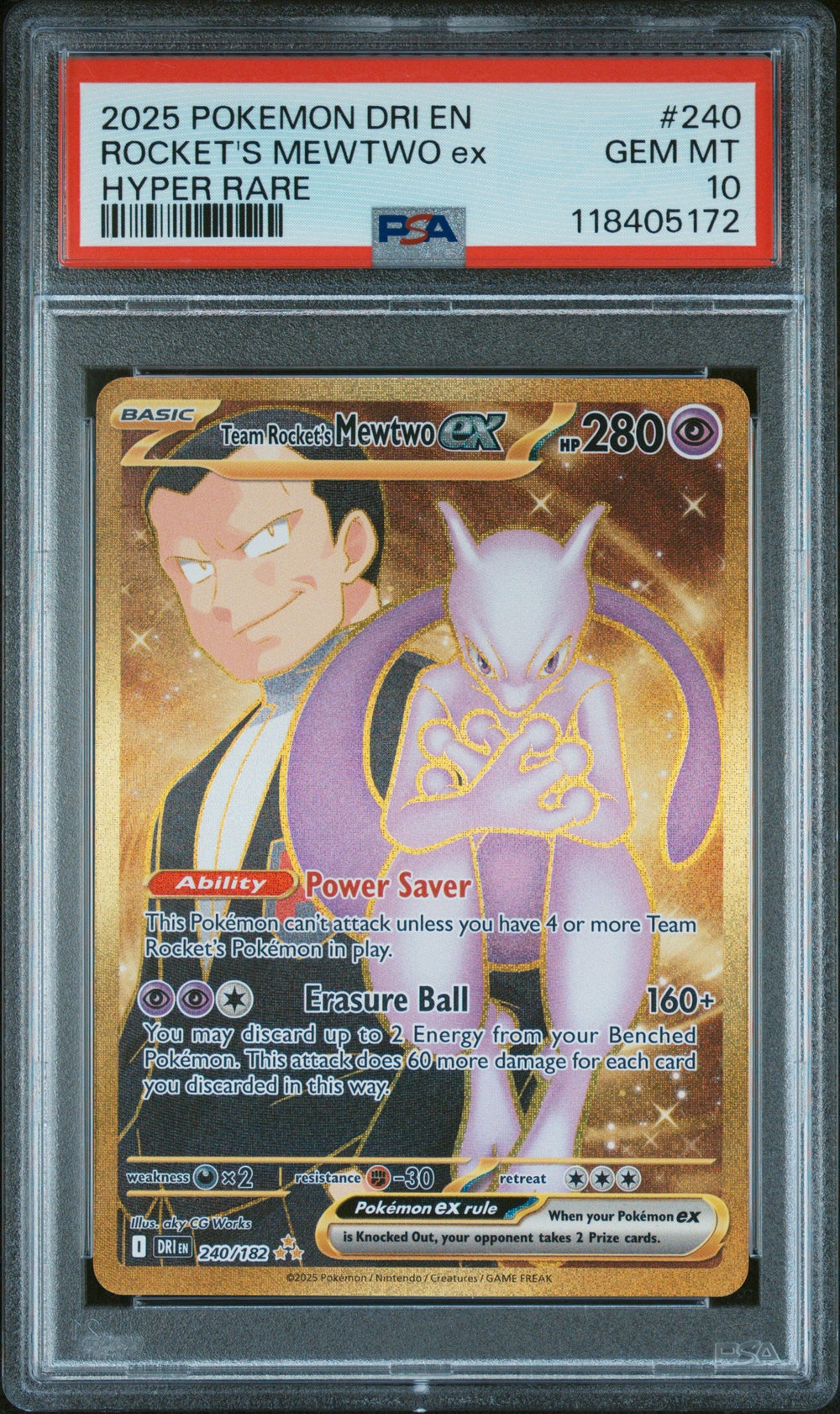 Team Rocket's Mewtwo ex PSA 10 2025 Pokemon Destined Rivals #240