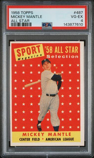 1958 TOPPS 487 MICKEY MANTLE ALL STAR PSA 4
