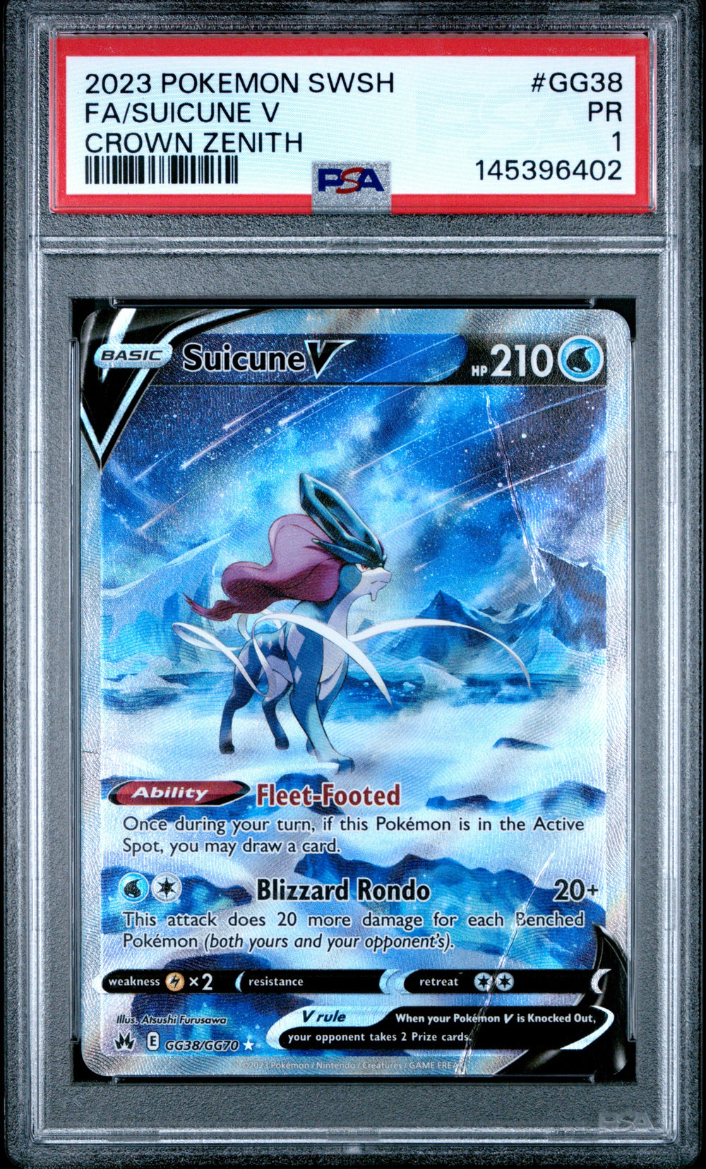 Suicune V PSA 1 2023 Pokemon Sword And Shield Crown Zenith #GG38 POP 1