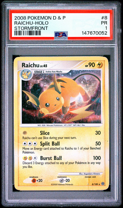 Raichu Holo Stormfront PSA 1 2008 Diamond & Pearl Stormfront #8 POP 2