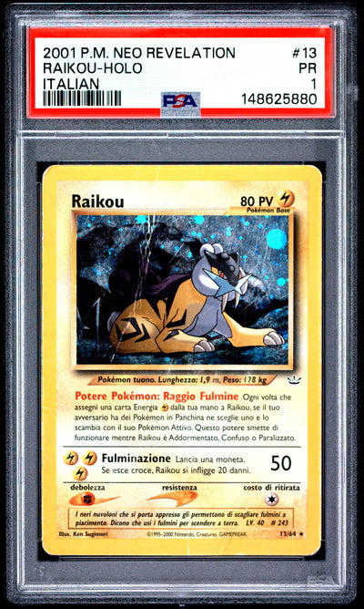 Raikou Holo PSA 1 2001 Pokemon Italian Neo Revelation #13 POP 1