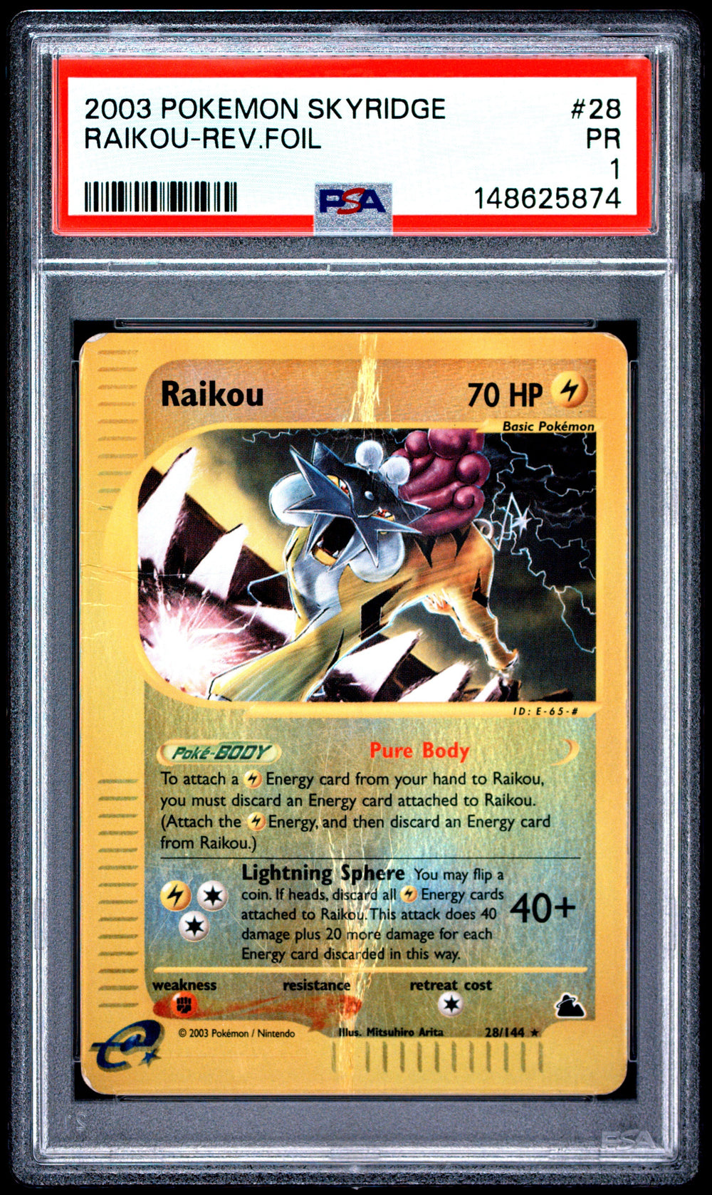 Raikou Reverse Holo PSA 1 2003 Pokemon Skyridge #28 POP 3