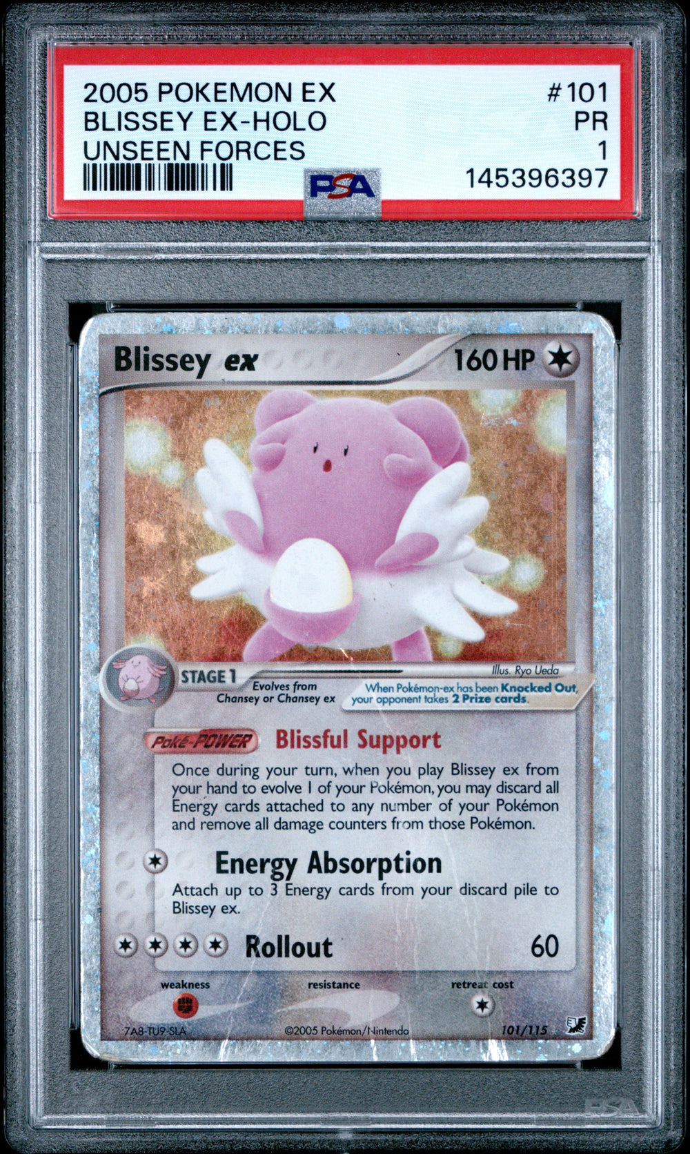 Blissey ex Holo PSA 1 2005 Pokemon Ex Unseen Forces #101 POP 18