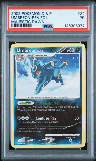 Umbreon Reverse Holo PSA 1 2008 Diamond & Pearl Majestic Dawn #32 POP 2