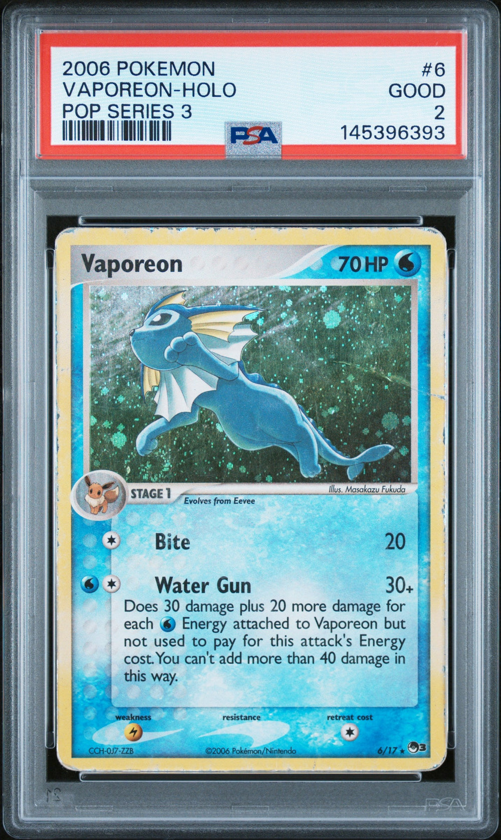 Vaporeon Holo PSA 2 2006 Pokemon Pop Series 3 #6 POP 5