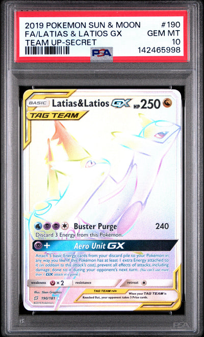 Latias & Latios GX Secret PSA 10 2019 Pokemon Sun & Moon Team Up #190