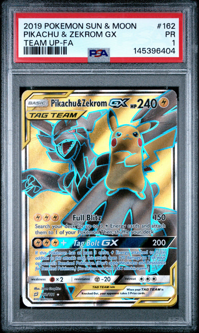 Pikachu & Zekrom GX PSA 1 2019 Sun & Moon Team Up #162 POP 5