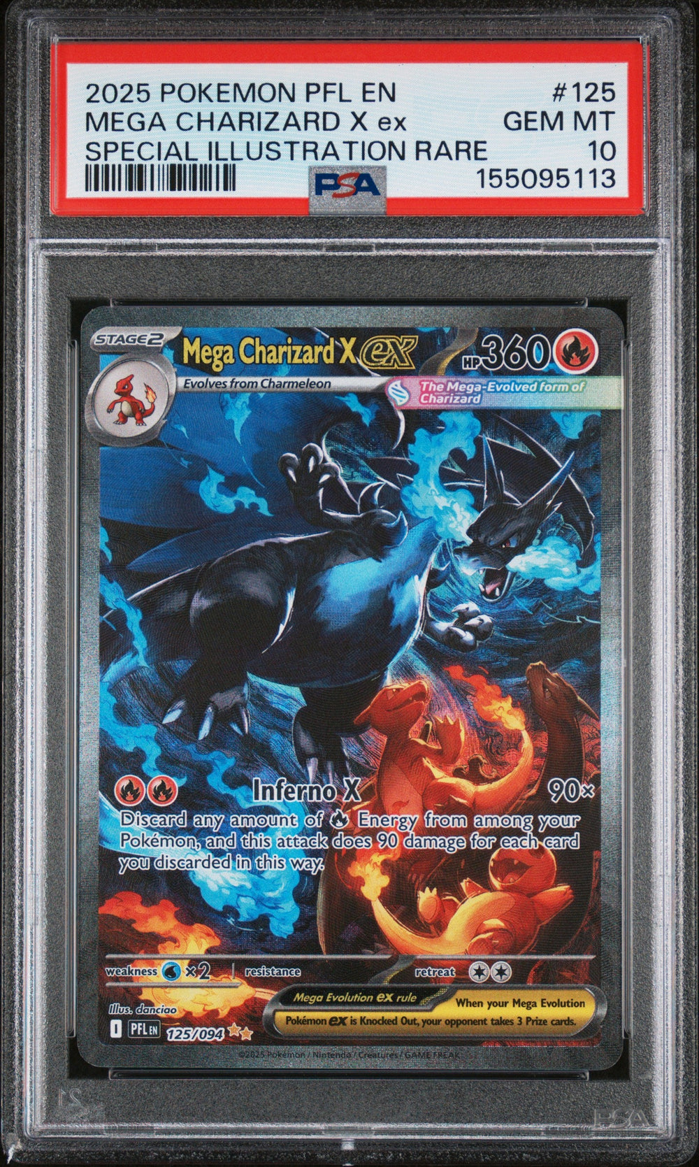 Mega Charizard X ex PSA 10 2025 Pokemon Pfl En Phantasmal Flames #125