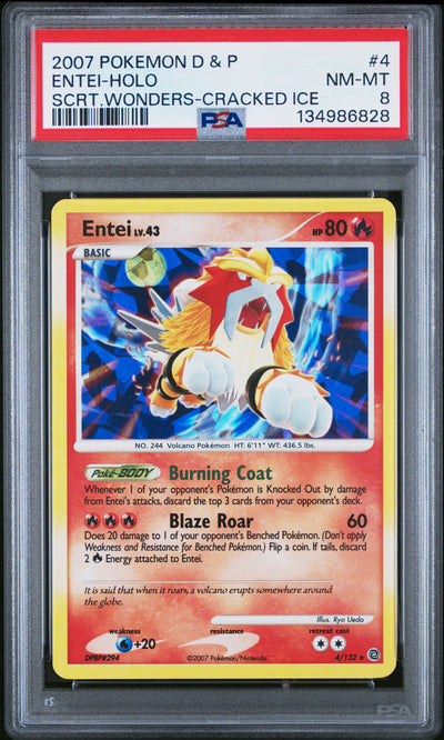 Entei Cracked Ice Holo PSA 8 2007 Pokemon Diamond & Pearl Secret Wonders #4