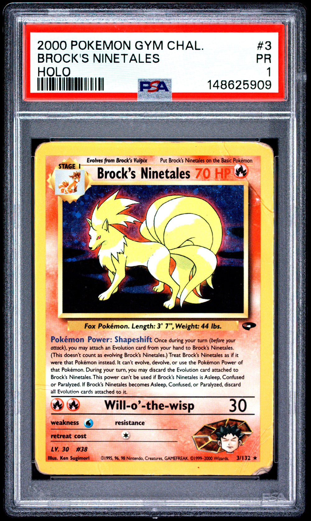 Brock's Ninetales Holo PSA 1 2000 Gym Challenge #3 POP 20