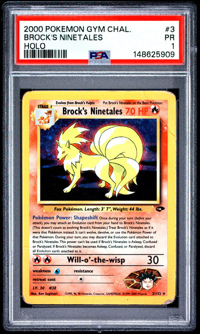 Brock's Ninetales Holo PSA 1 2000 Gym Challenge #3 POP 20