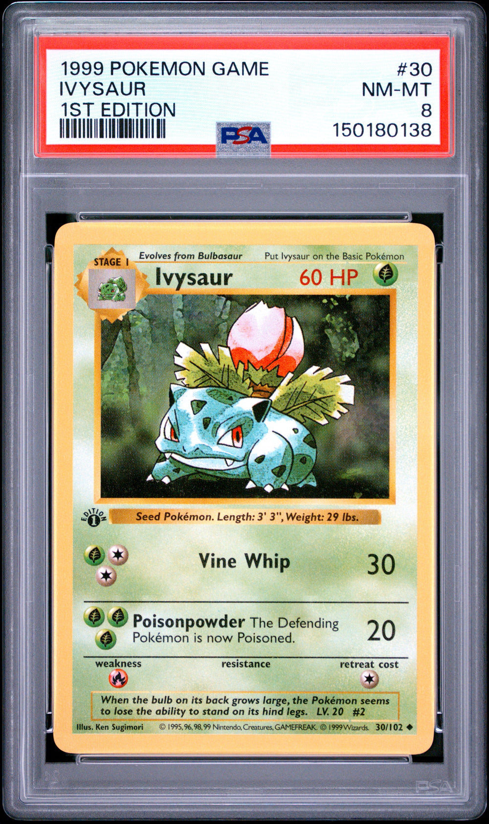 Ivysaur 1st Edition PSA 8 1999 Pokemon Base Set Shadowless #30