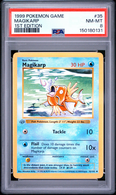 Magikarp 1st Edition PSA 8 1999 Pokemon Base Set Shadowless #35 GREY STAMP