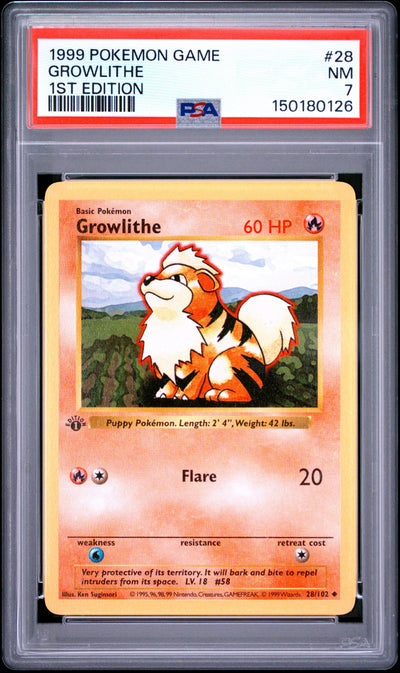 Growlithe 1st Edition PSA 7 1999 Pokemon Base Set Shadowless #28