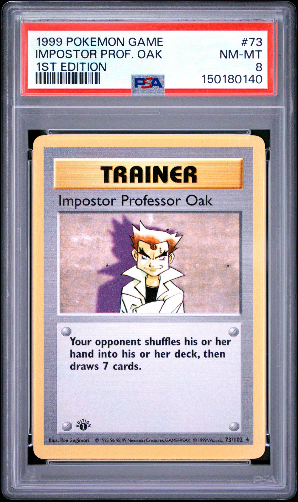 Impostor Professor Oak 1st Edition PSA 8 1999 Pokemon Base Set Shadowless #73