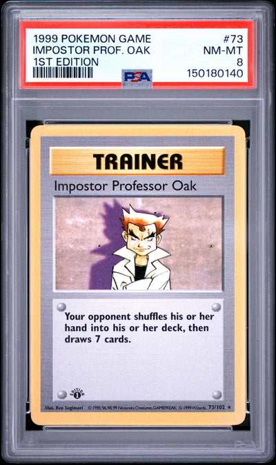 Impostor Professor Oak 1st Edition PSA 8 1999 Pokemon Base Set Shadowless #73