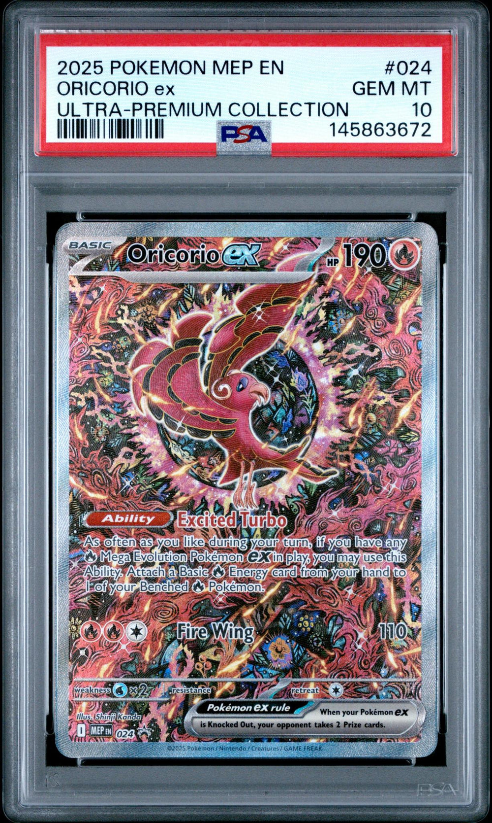 2025 POKEMON MEP EN-ME BLACK STAR PROMO #024 ORICORIO ex ULTRA-PREMIUM COLLECTION PSA 10