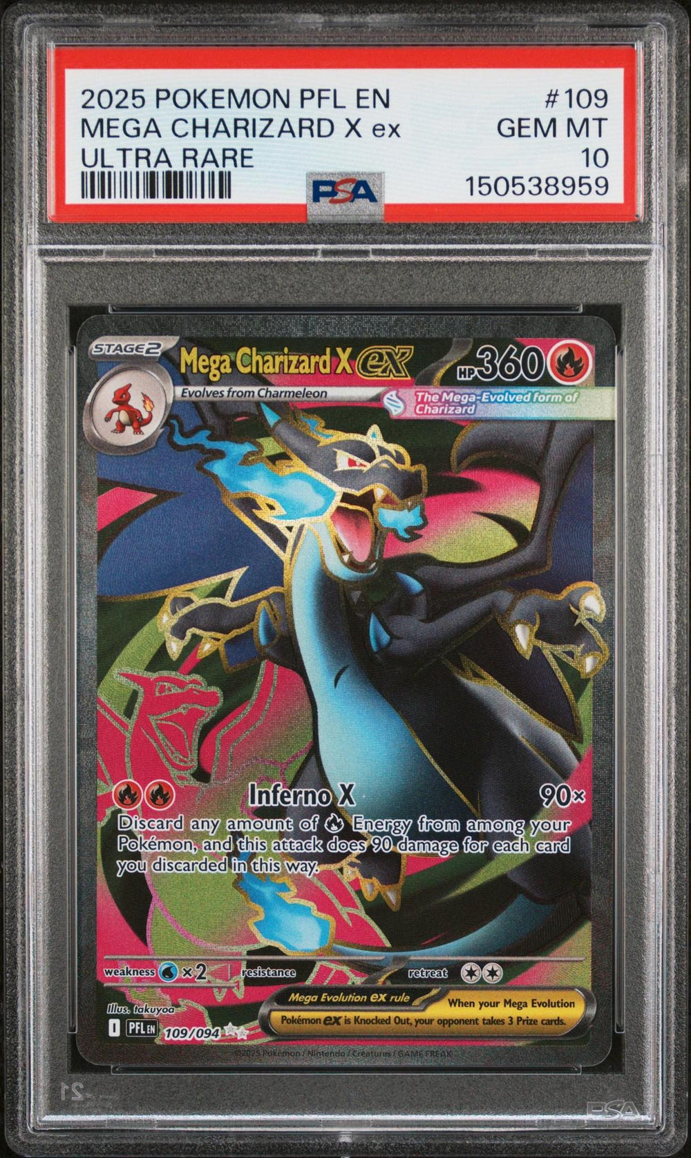 2025 POKEMON PFL EN-PHANTASMAL FLAMES 109 MEGA CHARIZARD X EX ULTRA RARE PSA 10