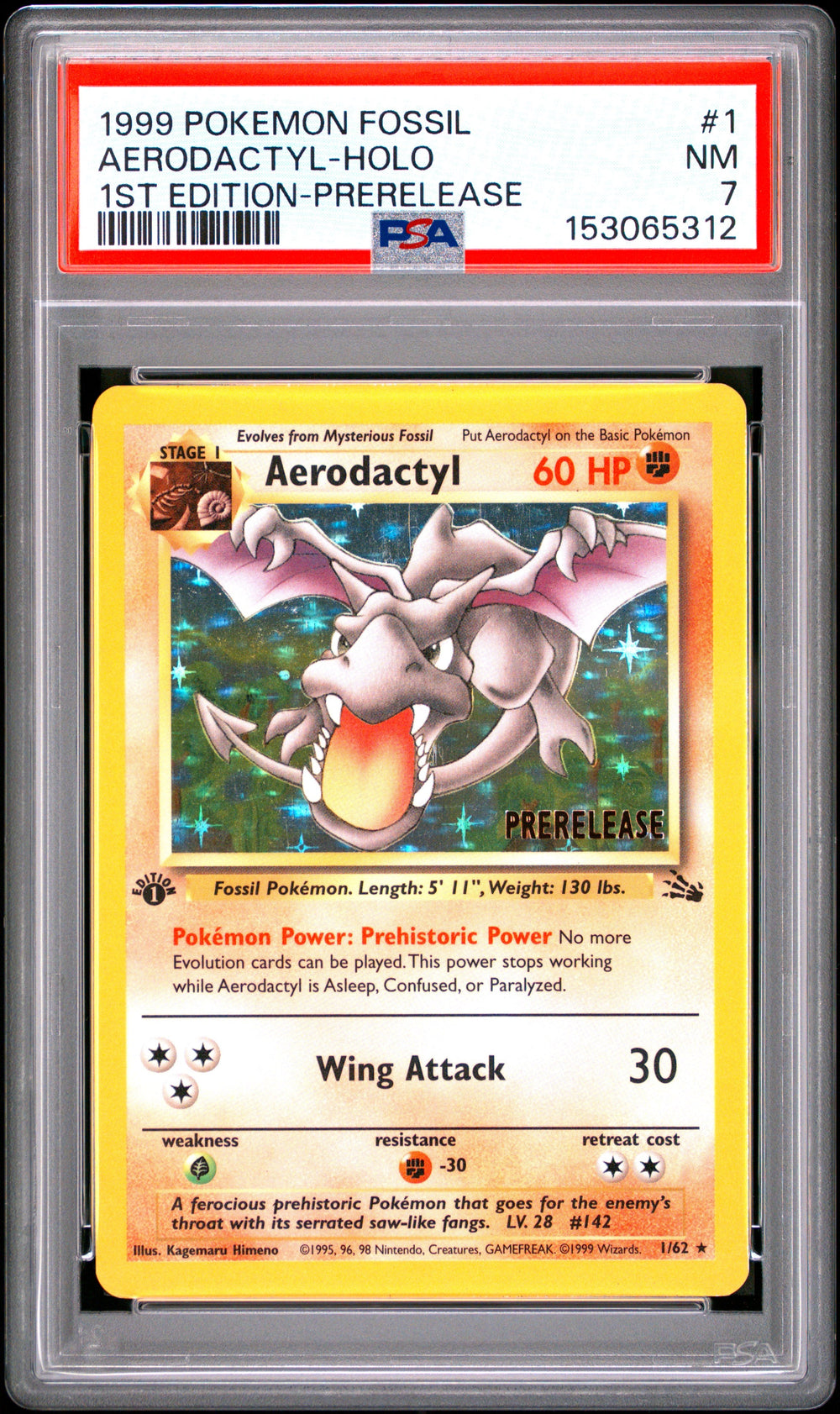 Aerodactyl Holo 1st Edition Prerelease PSA 7 1999 Pokemon Fossil #1