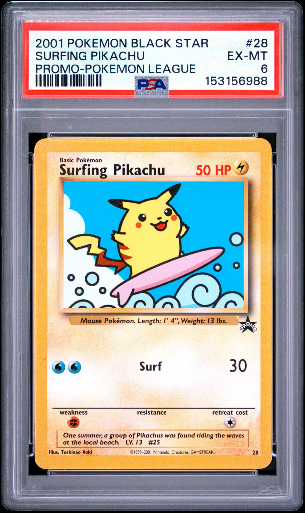 Surfing Pikachu Promo Pokemon League PSA 6 2001 Pokemon Promo Black Star #28