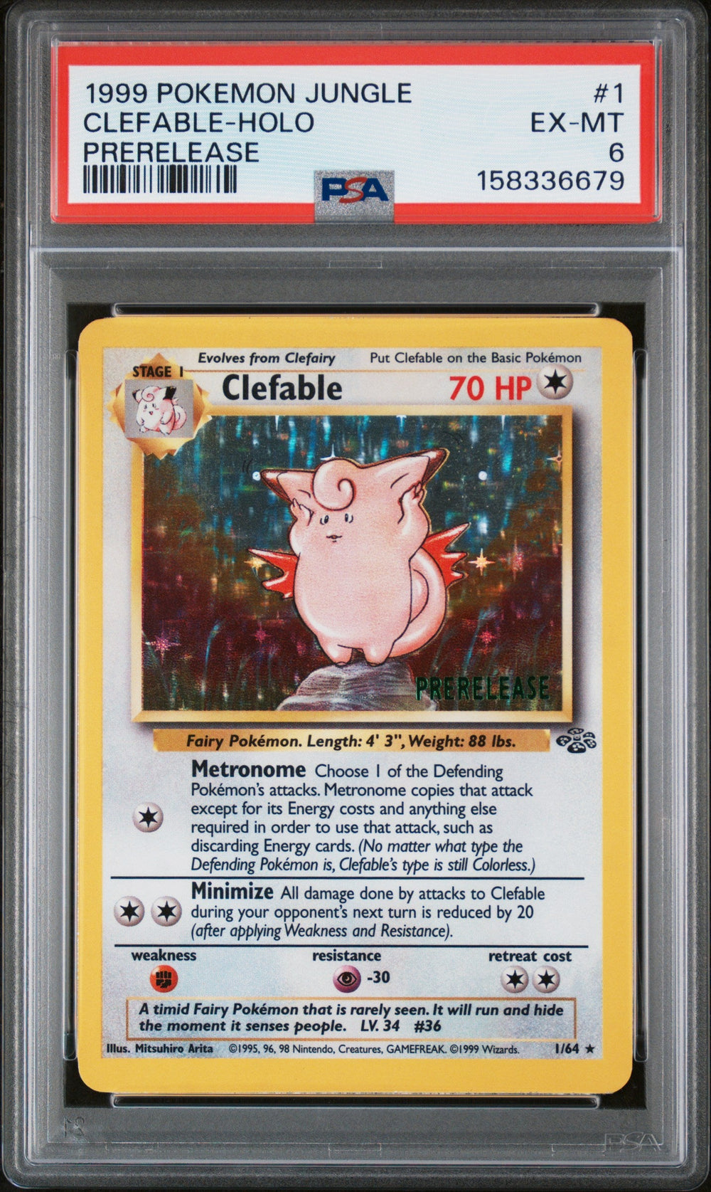 Clefable Holo Prerelease PSA 6 1999 Pokemon Jungle #1