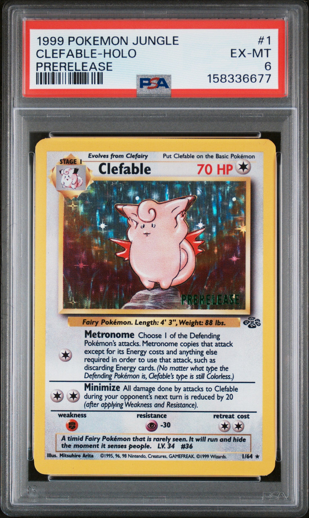 Clefable Holo Prerelease PSA 6 1999 Pokemon Jungle #1
