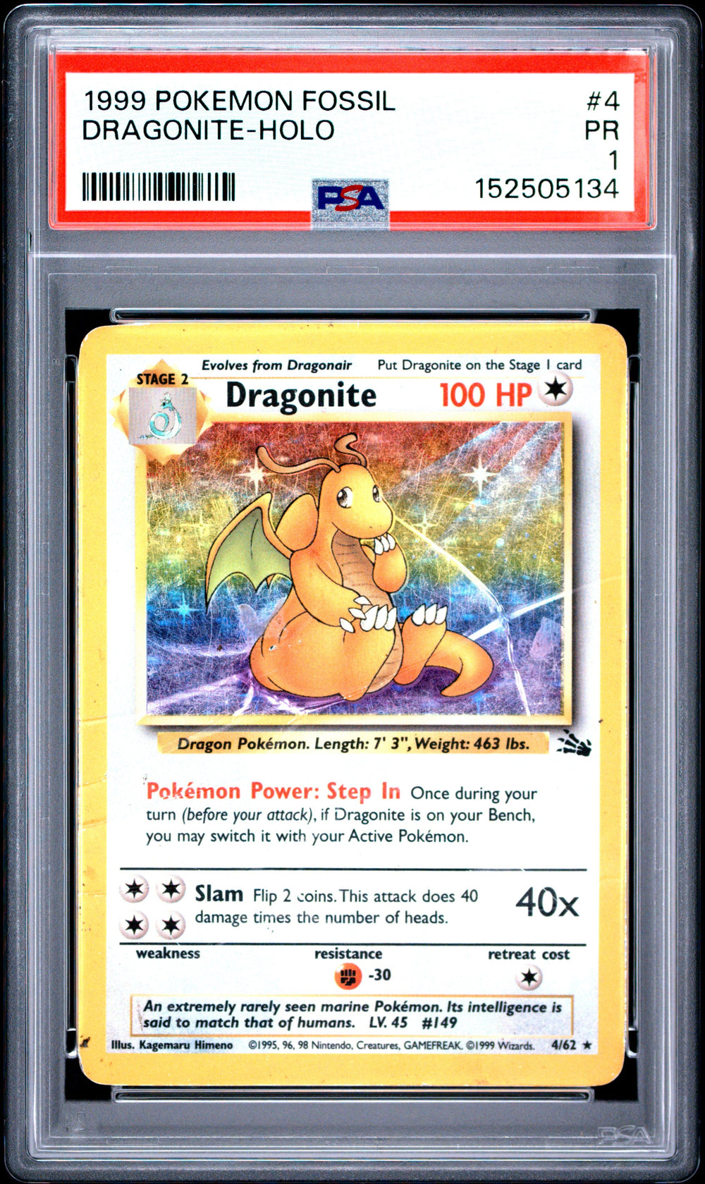 Dragonite Holo PSA 1 1999 Pokemon Fossil #4