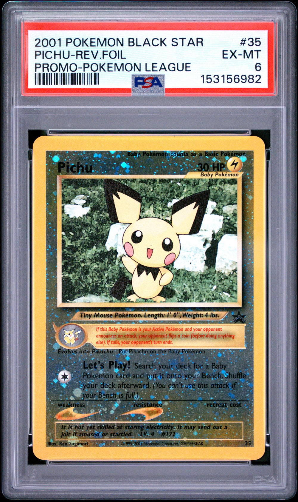 Pichu Reverse Holo Pokemon League PSA 6 2001 Pokemon Promo Black Star #35